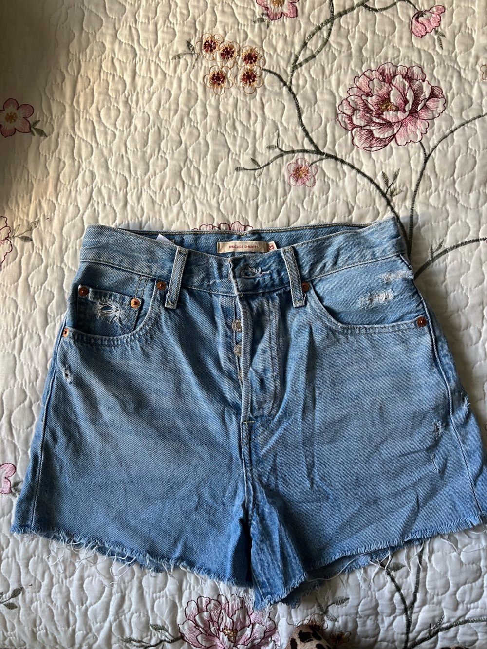 Light Blue Women's Distressed High-Waist denim shorts